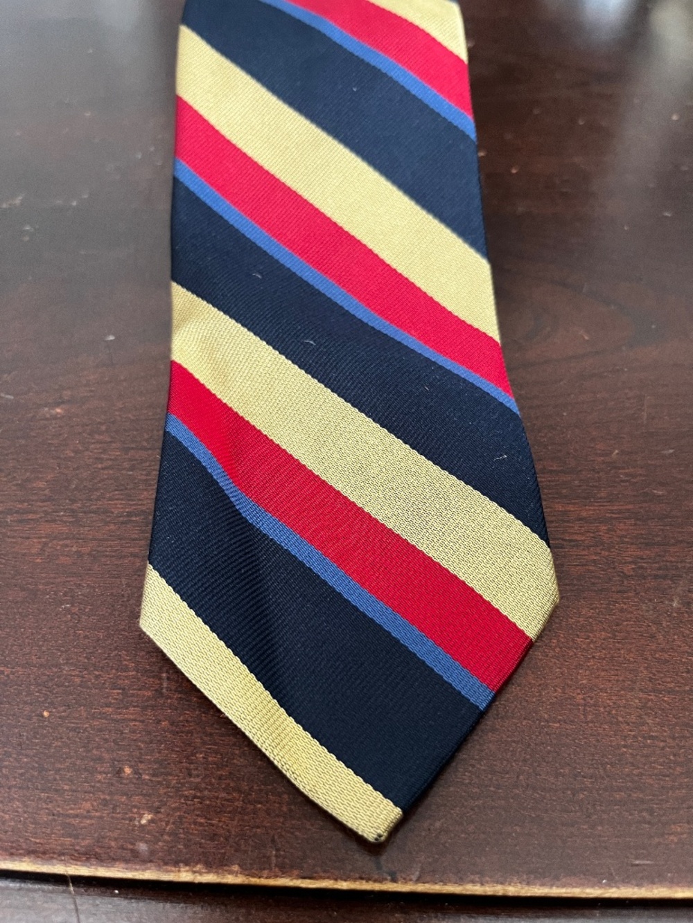 Rush Wilson Ltd. 100% Silk Mens Stripe Tie Red, Blue & Gold